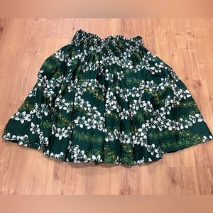 HAWAIIAN PAU PA'U HULA DANCE SKIRT GREEN PLUMERIA WHITE PRINT ADULT LIKE NEW
